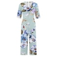 thumbnail image 5 of Pantalones de Vestido Casual para las Mujeres Impresión Floral Manga Corta con Cuello en V Cremallera Lateral Bolsillo Pantalones de Sudadera para Primavera Verano, 5 of 5