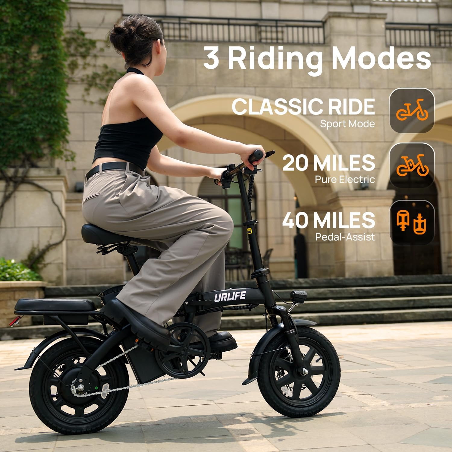 URLIFE 14"Folding Electric Bike for Adults,500W Peak Motor,48V 7.5AH Removable Battery,Mini Ebike for Adults City Commuter,UL2849-Black