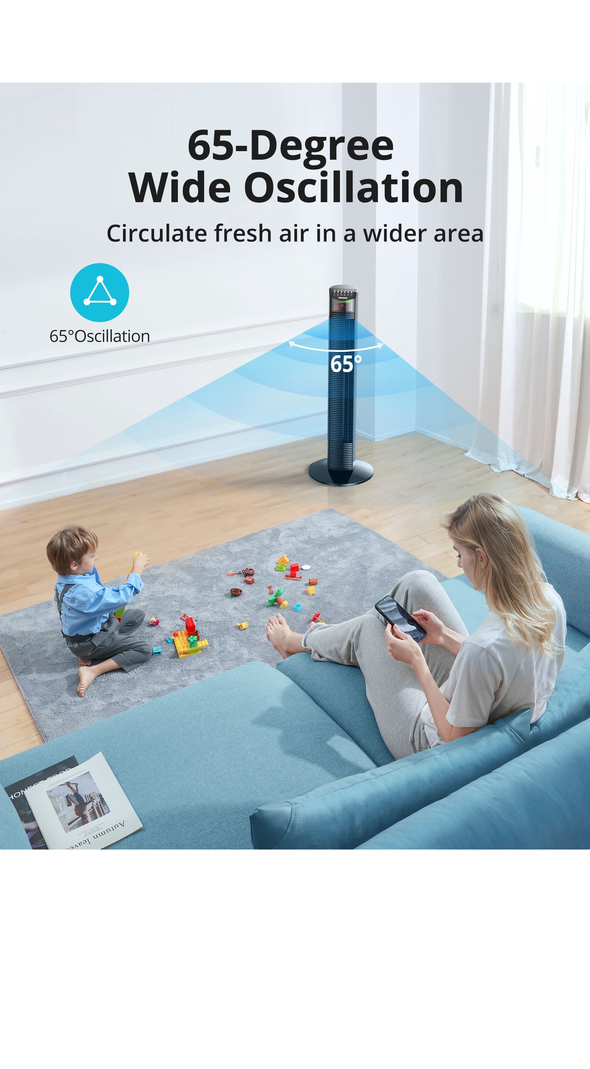 HOMECH 36" Oscillating Tower Fan 3-Speed Floor Fan Bladeless Tower Fan with Remote Control, Timer, and Large LED Display, Black
