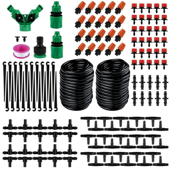 Garden Irrigation System 98.4ft Tubing 50PCS Watering Sprayer & Dripper Kit DIY Saving Water Automatic Irrigation Equipment Set for Garden Greenhouse Flower Bed Patio Lawn