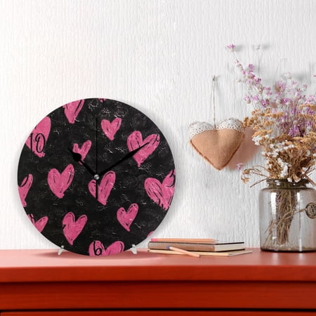 10 Quartz Indoor Wall Clock Silent Mechanism - Neon Pink Heart Pattern