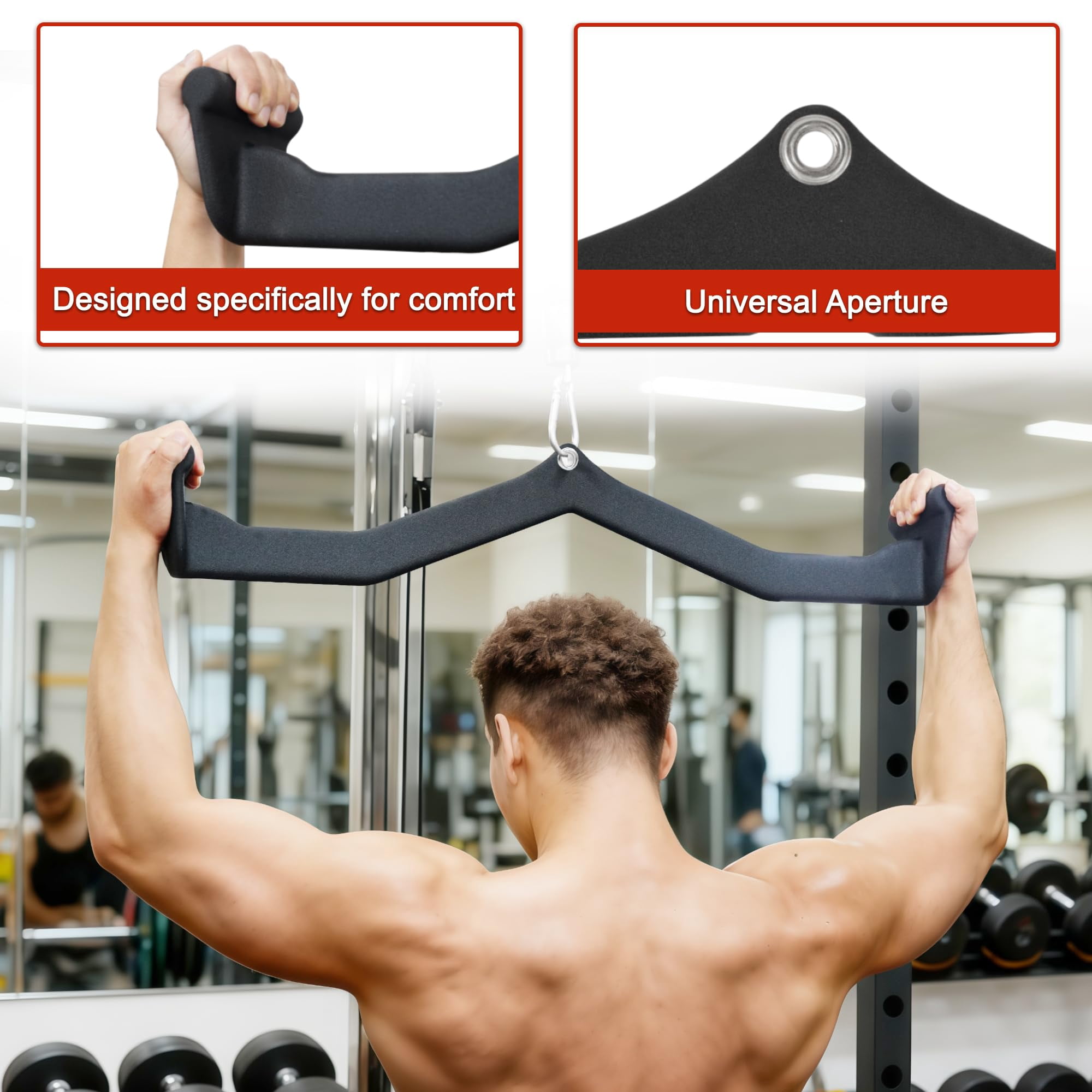 Sprint Demon 5-Piece LAT Pulldown Attachment Set for Cable Machine, Rubber Grip Row Bar Handles for Back, Biceps & Triceps Home Gym Strength Training