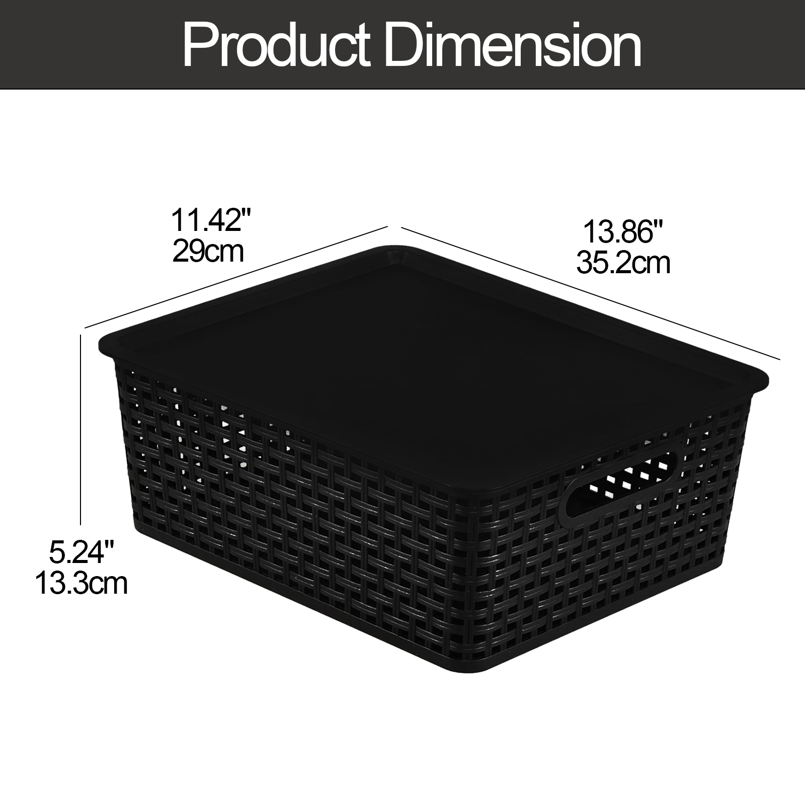 Idotry 6 Pack Large Stackable Storage Baskets with Lids, Plastic Lidded Storage Basket Bins for Shelves Closet Bathroom, 13.86"x 11.42"x 5.24", Black