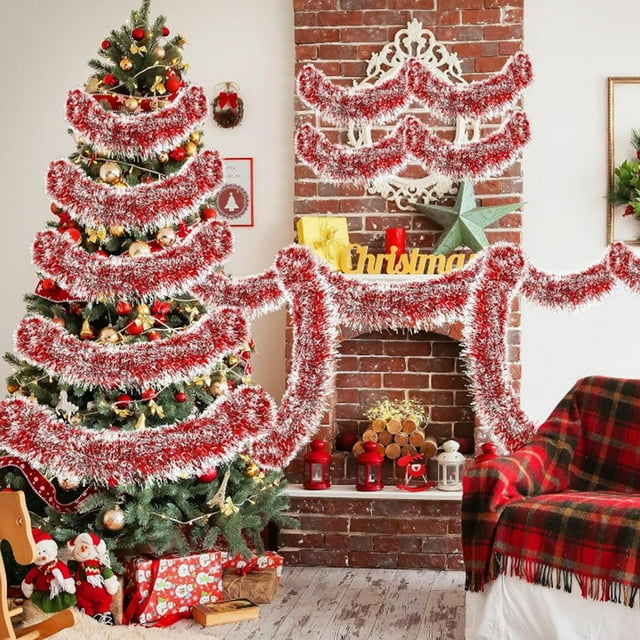 CREATITOY Guirlande de Flocons de Neige Rouges de Noël, Couronne Décorative Festive Guirlande de Vigne en Guirlande 78,7 Pouces pour Décorations de Fête de Sapin de Noël