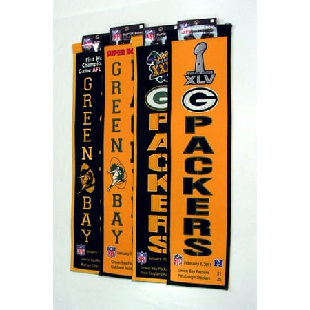 Super Bowl Dynasty Banner - NFL Green Bay Packers I II XXXI XLV Super Bowl Championship 8x32 Wool Banner SET