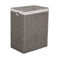 Seville Classics Handwoven Lidded Removable Washable Canvas Liner Portable Laundry Hamper Bin, Gray