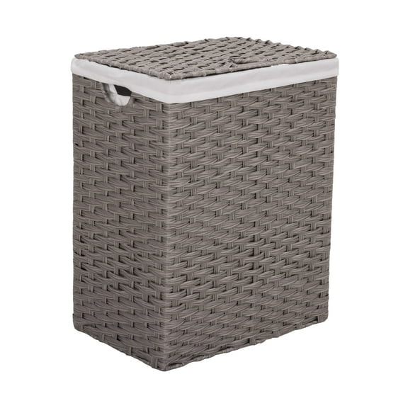 Seville Classics Handwoven Lidded Removable Washable Canvas Liner Portable Laundry Hamper Bin, Gray