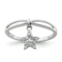Simply Starz Sterling Silver Rhodium Plated Diamond Star Dangle Ring