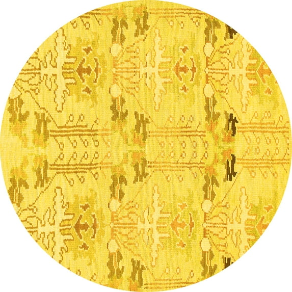 Ahgly Company Indoor Round Abstract Yellow Modern Area Rugs, 3' Round