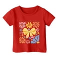 thumbnail image 1 of PMVFHDE T-Shirts Mignons Basiques pour Filles Hauts Tendance pour Filles T-Shirts pour Filles Mode Décontractée Imprimé Col Rond Manches Courtes Ample Rouge, 10-11 Ans, 1 of 4