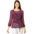 thumbnail image 1 of AllegK Blusas Tops Peplum De Encaje Semitransparente De ManLarCon CintuAnudaPaMujer PúrpuM, 1 of 6
