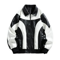 IYTR Men's PU Leather Jacket Red Black Zipper Slim Motorcycle Biker Outwear Coat Fashion Trendy White S