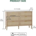 thumbnail image 7 of Studyset Modern 6-Drawer Rattan Dresser with Handles 47.2" Wide Storage Chest,Boho Double Dresser Chest of Drawers Large Table Top Large Closet Dressers Storage Cabinet Beside Table for Closet, 7 of 7