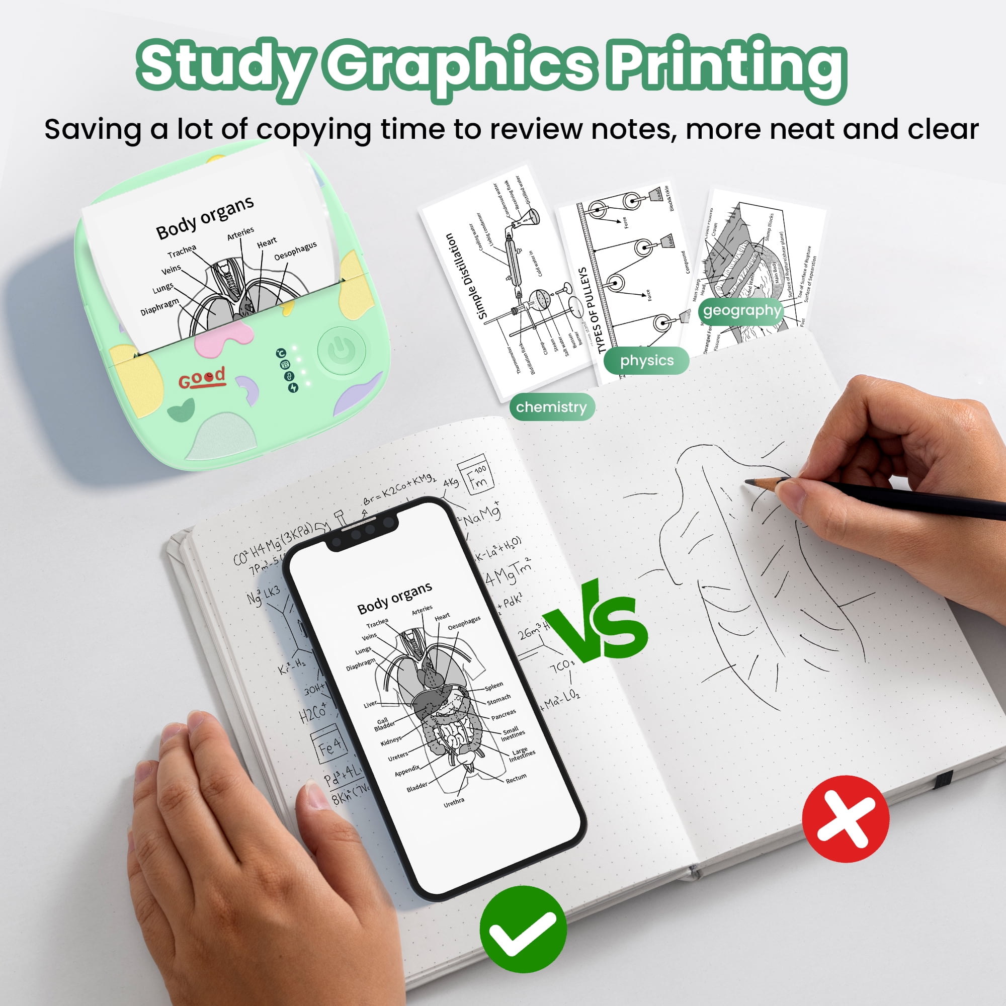 Mini Portable Sticker Printer XenGro, Mini Thermal Printer with 4 Rolls Paper, Bluetooth Inkless Printpods, Pocket Label Maker Suitable for Creative Kids DIY, Diaries, Photos, Study Notes