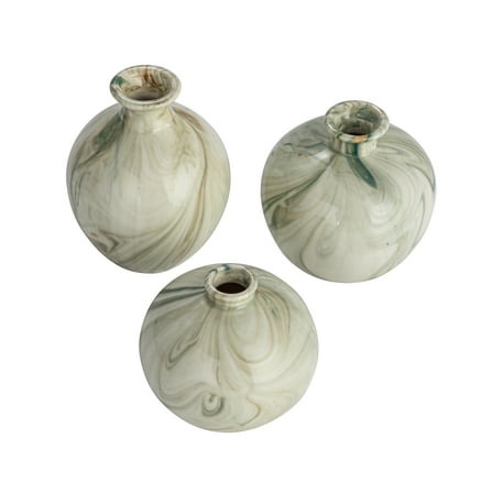 Creative Co-Op Decorative Stoneware Vases with Marbled Designs, Green, Set of 3