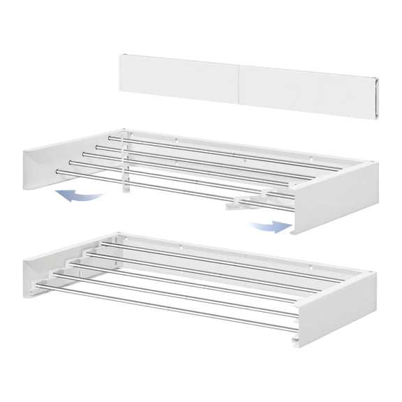 WEAIZYS Wall Mounted Foldable Clothes Drying Rack, 32-Inch Wide, 5 Aluminum Rods, Space-Saving Laundry Drying Rack with Wall Template, White