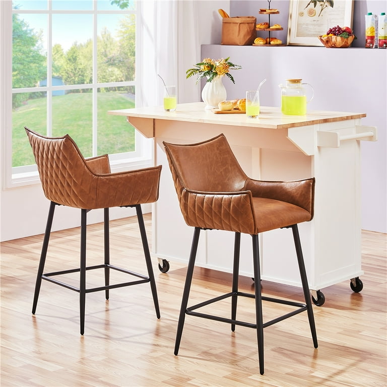 Yaheetech Faxu Leather Counter Bar Stools Set of 2 Brown
