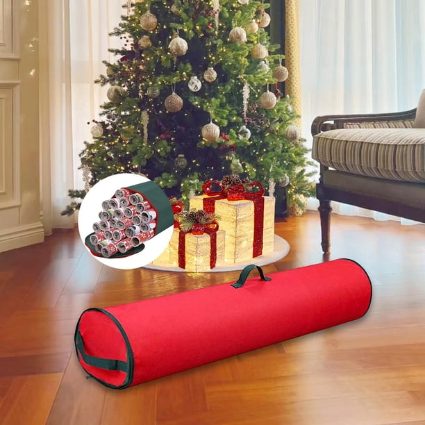 Bolsa de almacenamiento para rollos de papel de regalo, organizador de tela Oxford con asas, soporte para papel de regalo para la familia Rojo