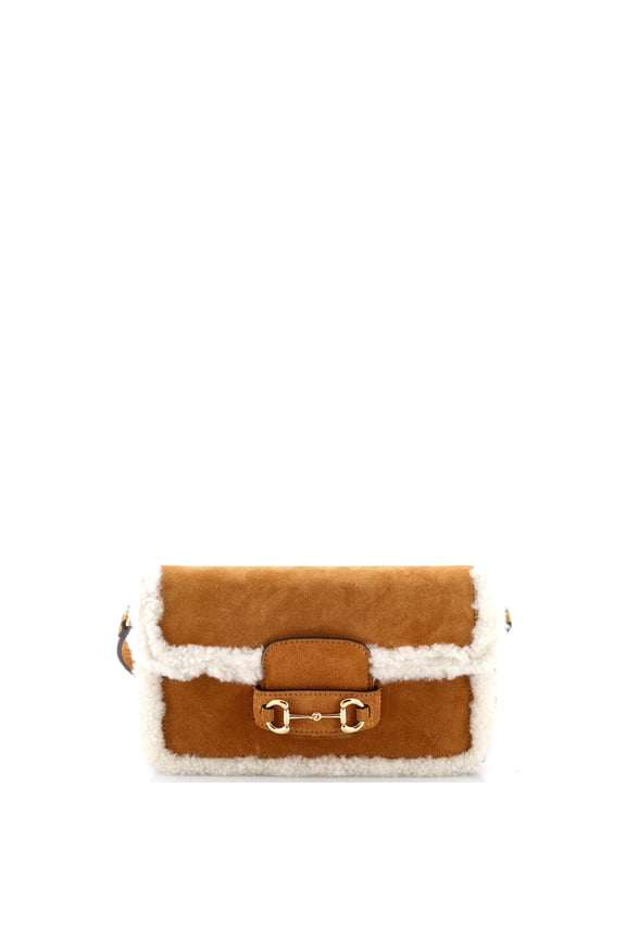 Pre-Owned Horsebit 1955 Shoulder Bag Suede with Shearling Mini By Rebag