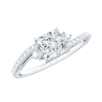 Rosec Jewels Princess Cut Solitaire Moissanite Ring, Bypass Engagement with Side Stones (5 mm), 925 Sterling Silver, US 4.00