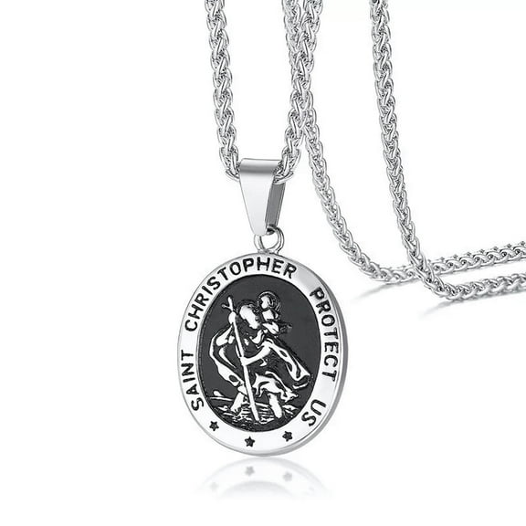 GKNET Mens St Saint Christopher Medal Pendant Necklace Stainless Steel Amulet-default