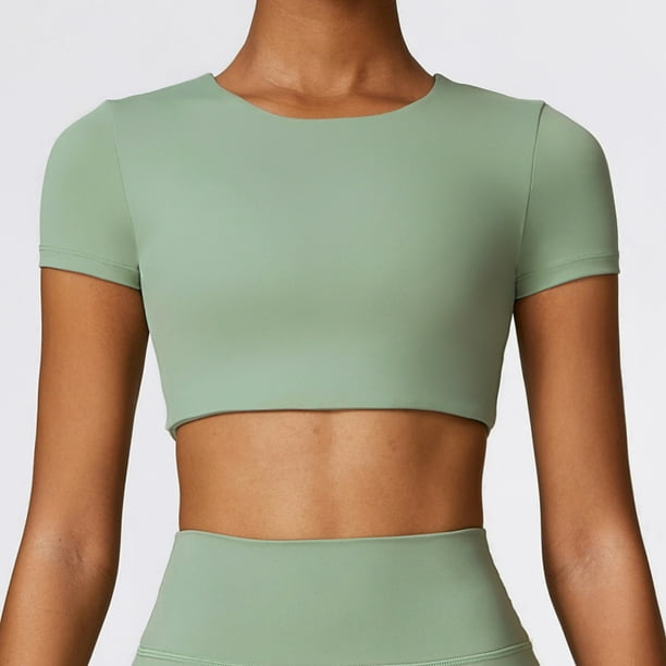 Vestido deportivo de manga corta con cuello redondo para mujer, camiseta de Yoga con sensación desnuda para correr, Fitness, entrenamiento en gimnasio, Top realzador, Camiseta deportiva ajustada