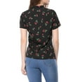 thumbnail image 6 of INSPIRE CHIC Women's Short Sleeve Tie Bow Neck Printed Blouse S Black-Cherry, 6 of 8