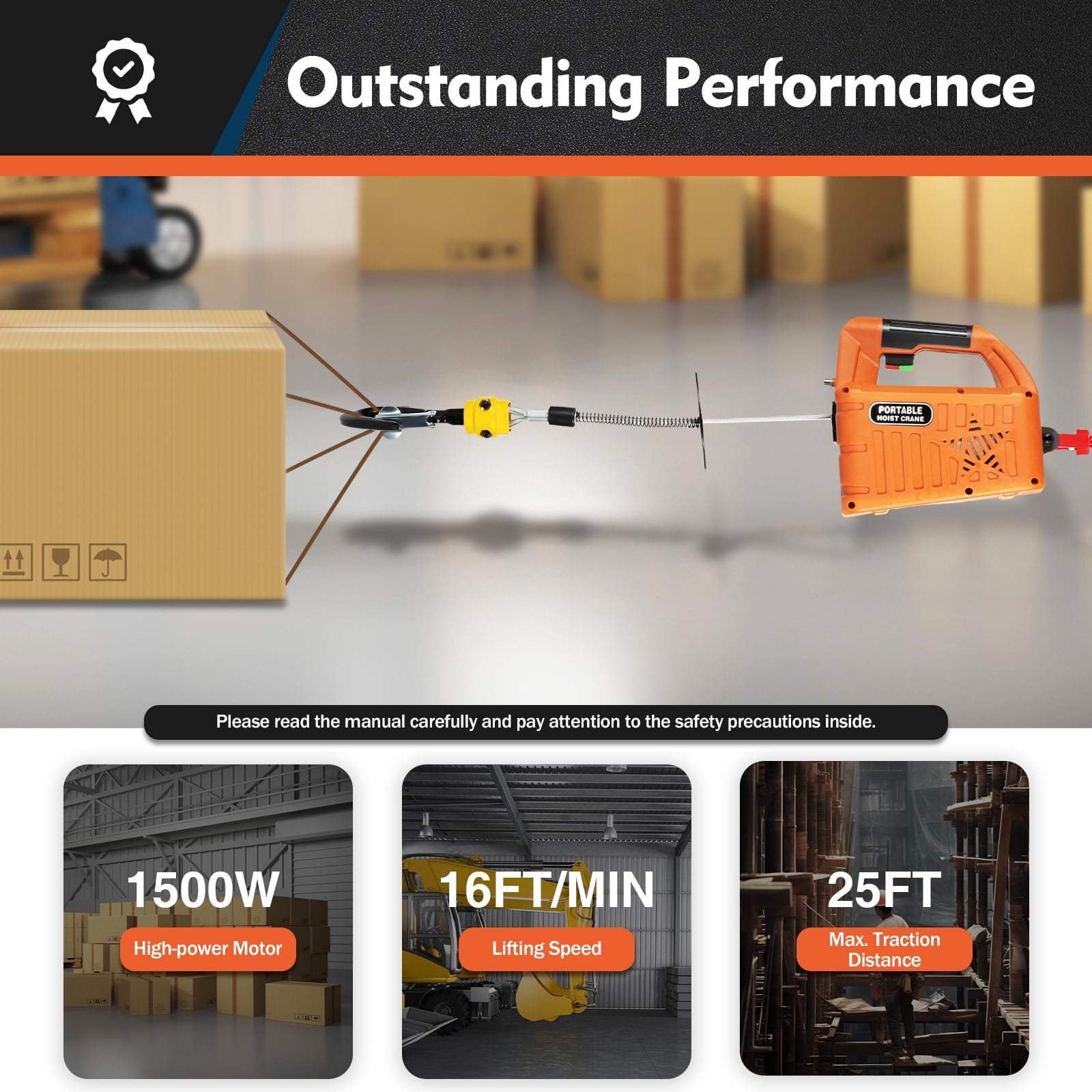 Electric Hoist Winch,1100lbs Portable Electric Hoist Winch with Wireless Remote Control,1500W Power Winch Crane,Dual Control for Home/Garage/Lifting