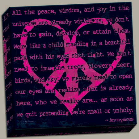 - Peace Sign I Popular, Inspirational Quote with a Pink Peaceful Heart; One 12x12 Hand-Stretched Canvas