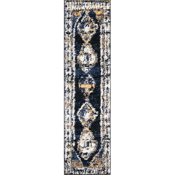 Rugs.Com Tagine Collection Rug – 8 Ft Runner Blue Medium-Pile Rug Perfect For Living Rooms, Kitchens, Entryways
