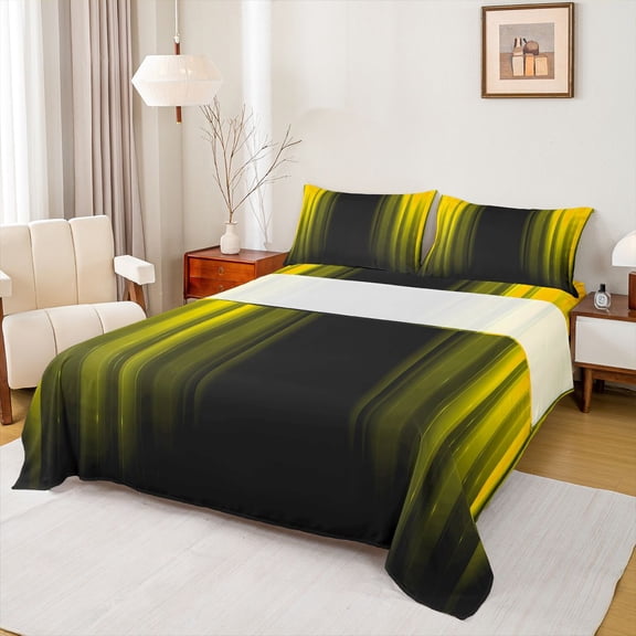 Feelyou Yellow Stripes Ombre Twin Sheet Sets, Teens Abstract Lines Bedding, 3-Piece