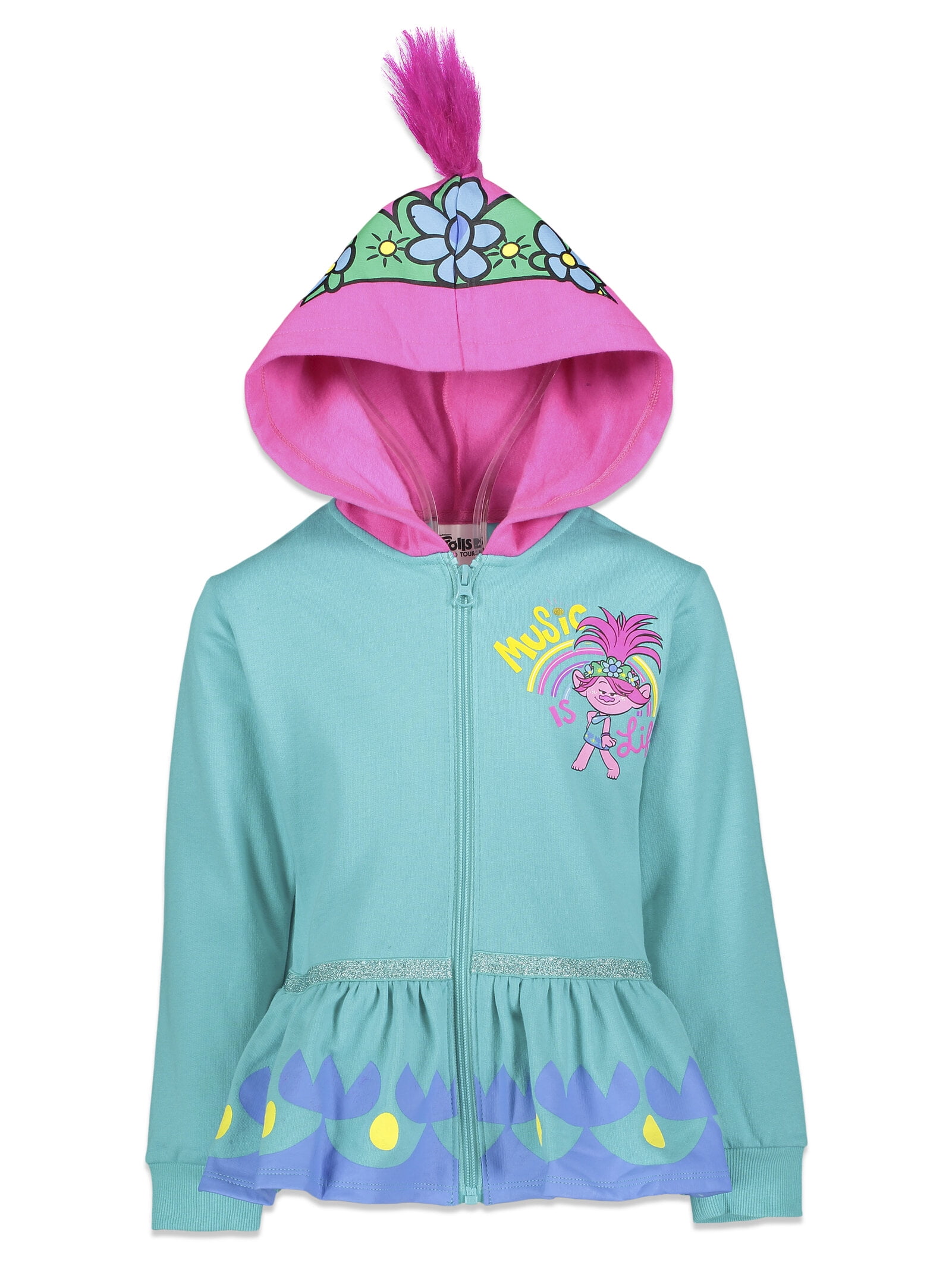 DreamWorks Trolls Poppy Toddler Girls Fleece Zip Up Hoodie with Hair
