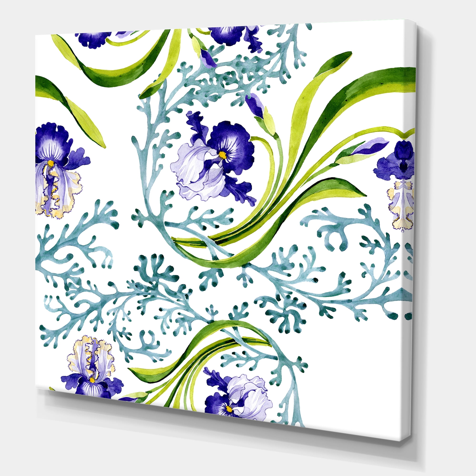 Designart ' Abstract Blue Iris With Wild Spring Leaves ' Traditional Canvas Wall Art Print