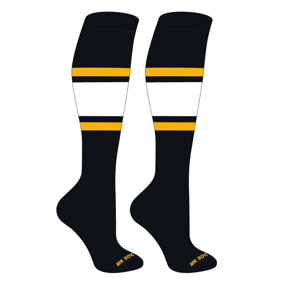 MK Socks Striped OTC Baseball, Softball, Football Socks (B) Black, Gold, White (XS)