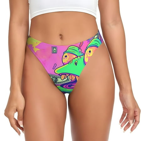 Adobk Psychedelic Cartoon Frog Print Seamless Women Underwear Thongs No Show Ladies Thong No Line Breathable Comfortable Panties Undies for Women-X-Large