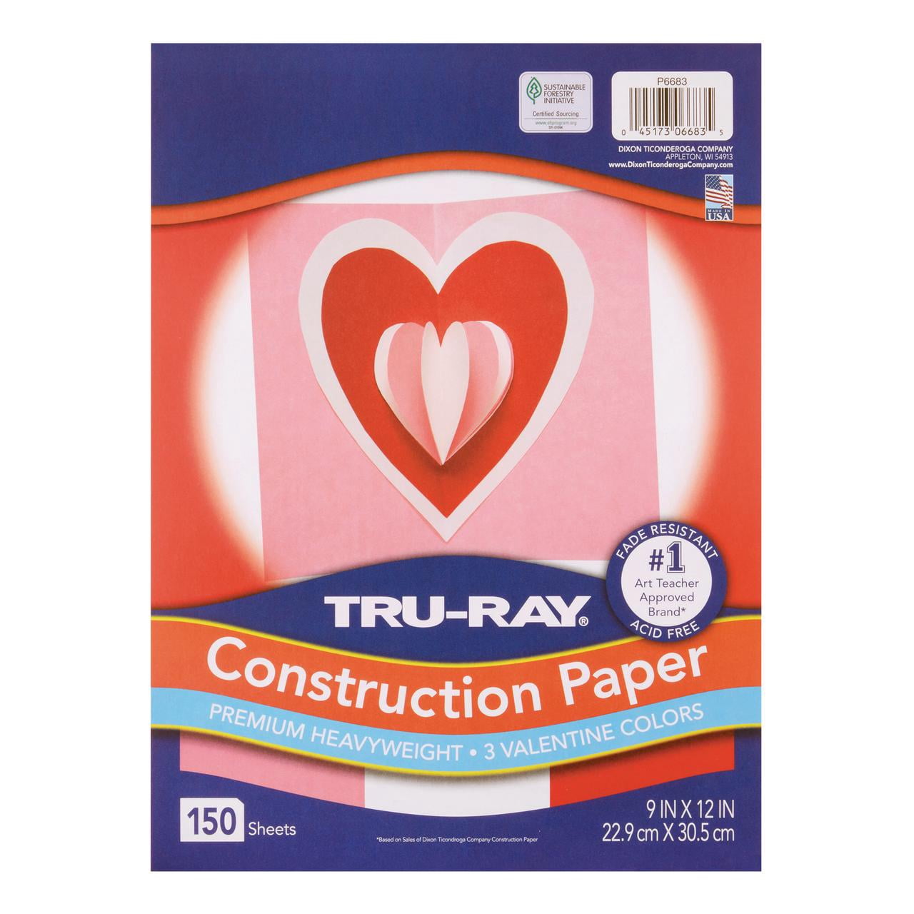 Tru-Ray Construction Paper, Heavyweight, Valentine Assortment, 9" x 12", 150 Sheets Per Pack, 3 Packs
