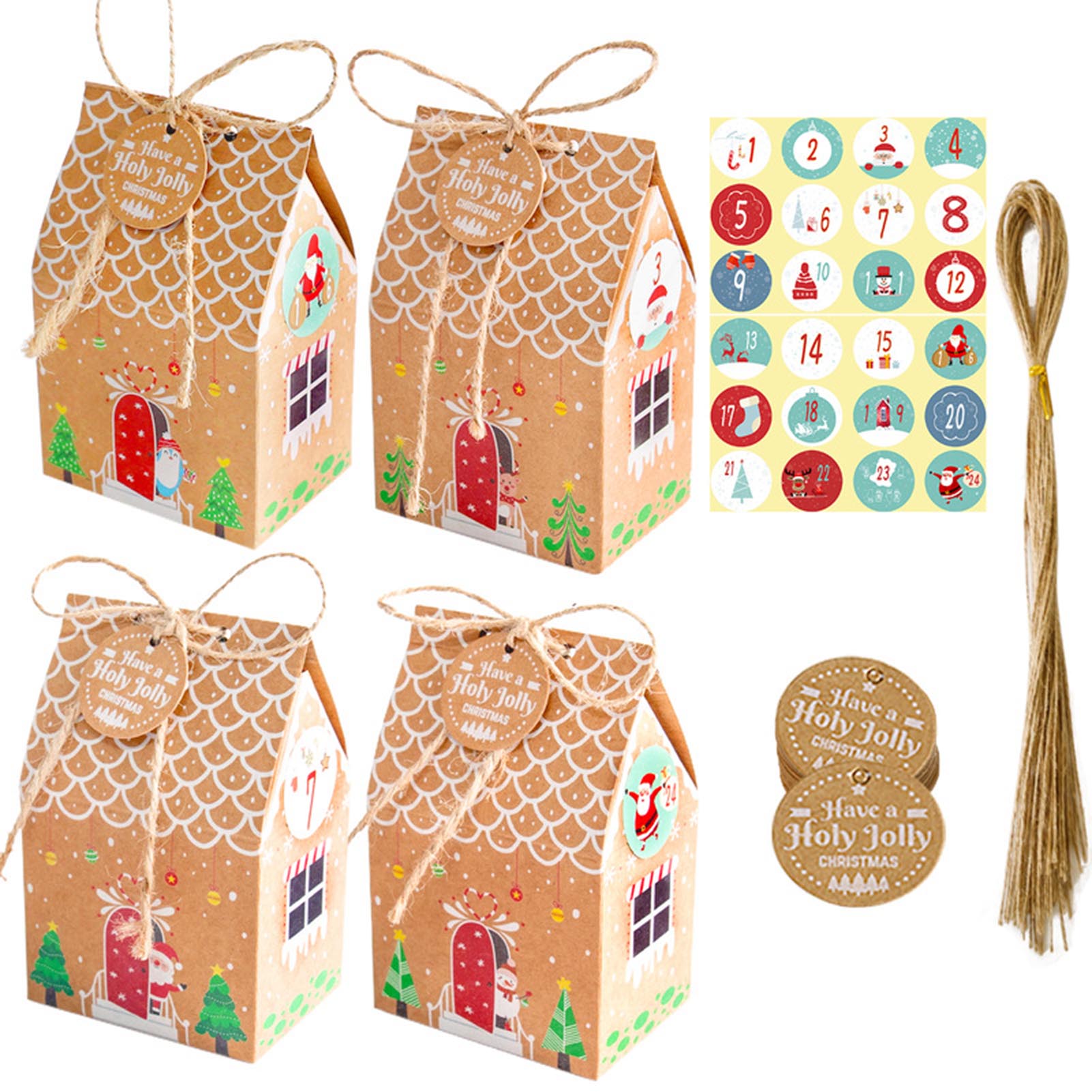 Teblacker 24 Pack Christmas House Gift Box Kraft Paper Cookies Candy