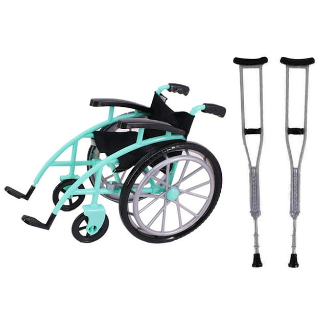 LEEYNEER Ensemble de Jouets Mini Fauteuil Roulant pour Maison de Poupée Modèle Miniature avec Béquilles Décoration Maison Bricolage Accessoires Table de Sable Jouets Fauteuil Roulant Mini Béquilles Accessoires