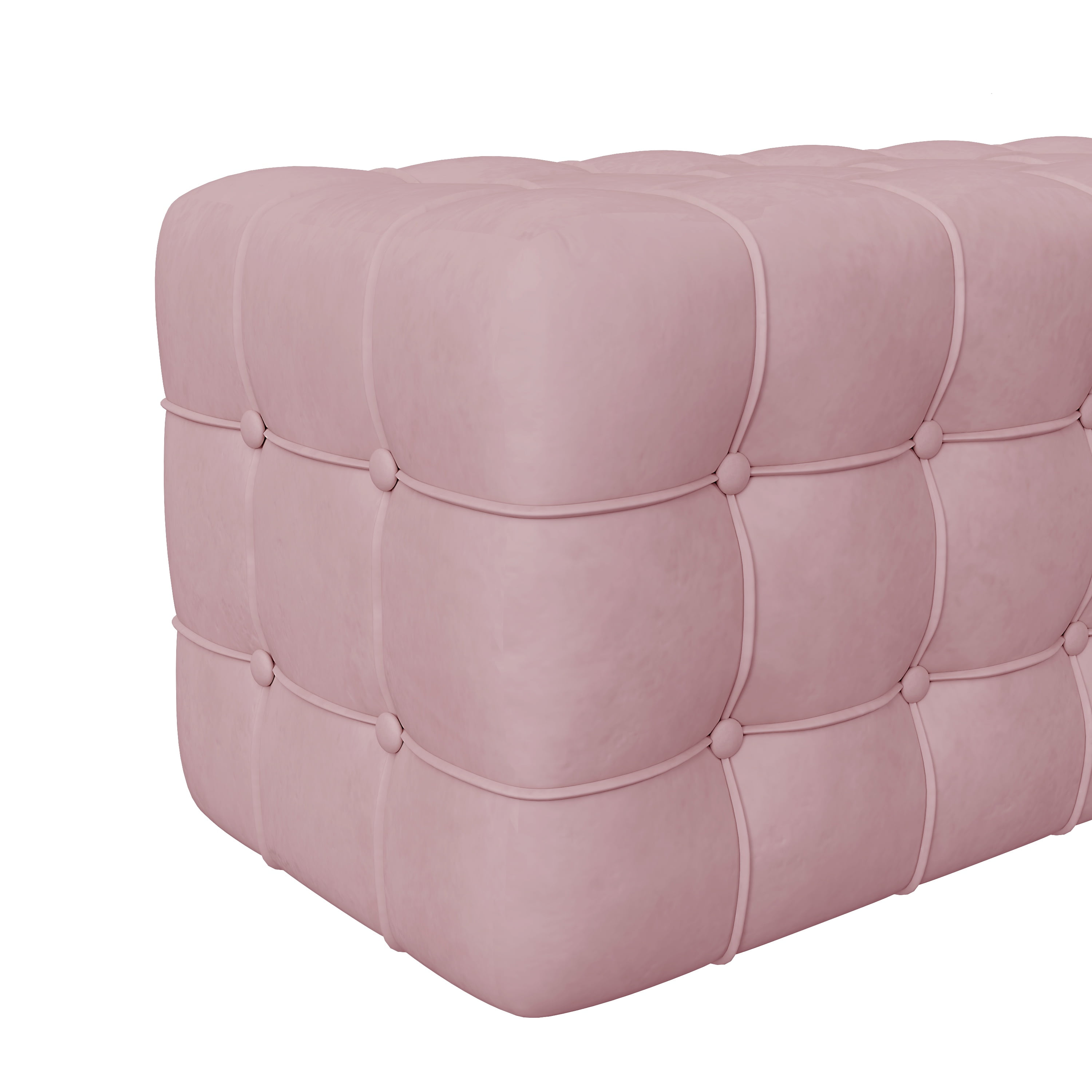 PORKISS Upholstered Ottoman, All Covered Velvet Rectangular Footstool, Wood Modern Ottoman Bench for Bedroom, No Assembly Required, Pink