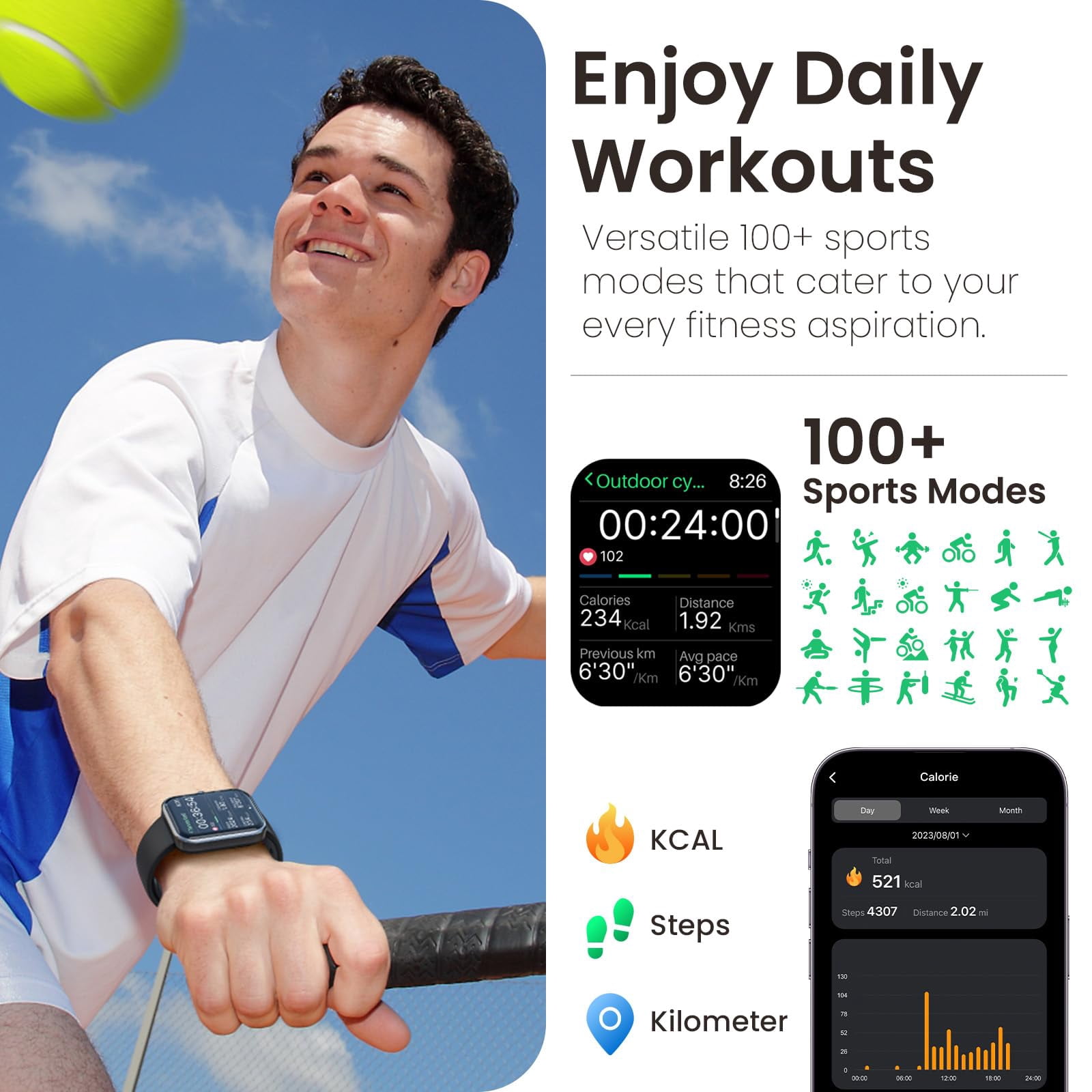 TOZO S3 Smart Watch Fits for Men Women,IP68 Waterproof Smartwatch for iPhone and Android,Bluetooth Call(Answer/Make Calls)100+ Sports Modes,1.83" HD Color Fitness Tracker Sleep Monitor for Gift Black