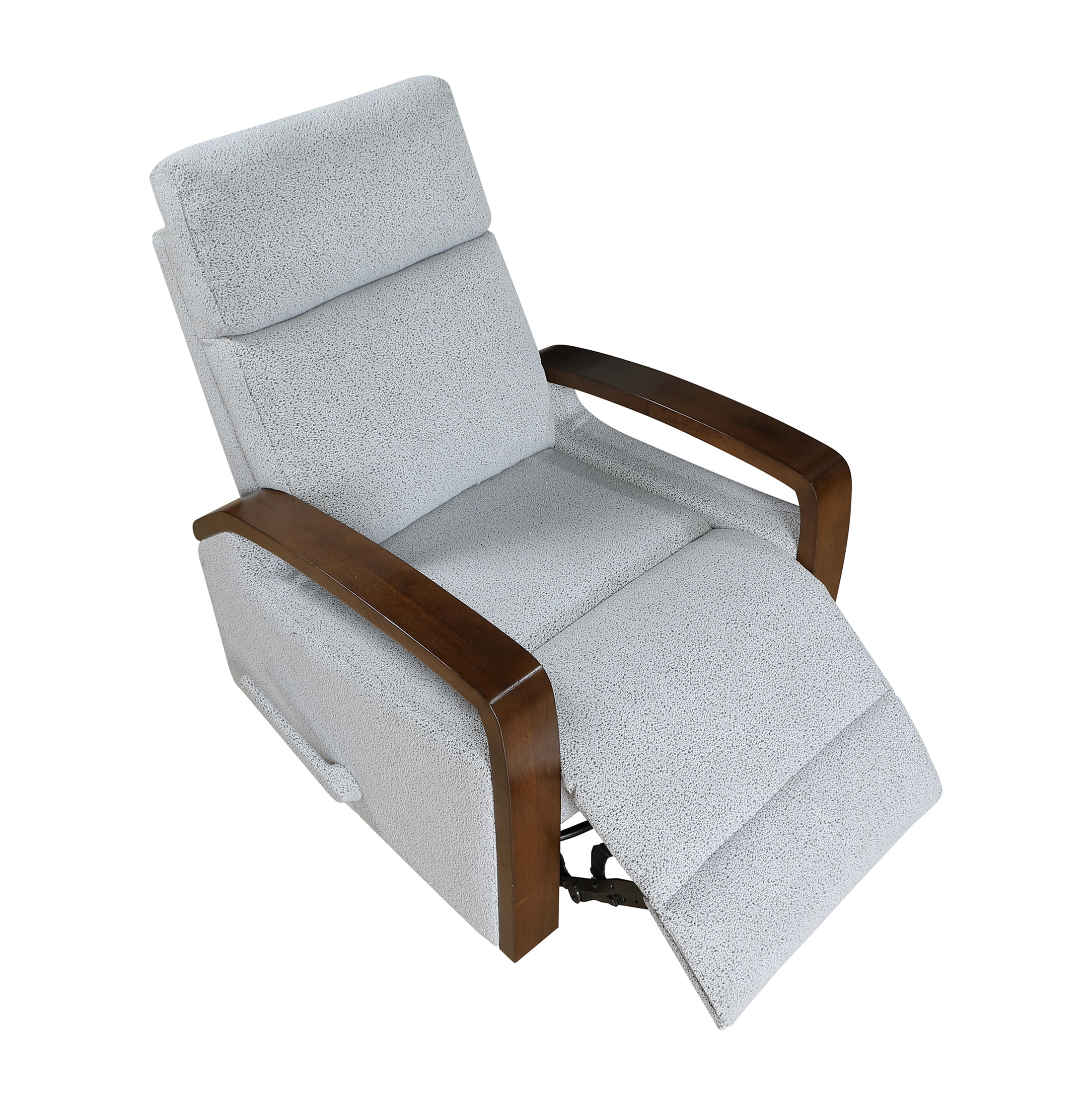 OakvillePark Vexa Boucle Swivel Glider Reclining Chair with Wooden Arms, Gray
