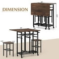 thumbnail image 3 of Costway Ensemble de Table à Manger Roulante 3 Pcs Table de Cuisine Extensible 2 Tabourets avec Porte-Bouteilles Brun Rustique, 3 of 10