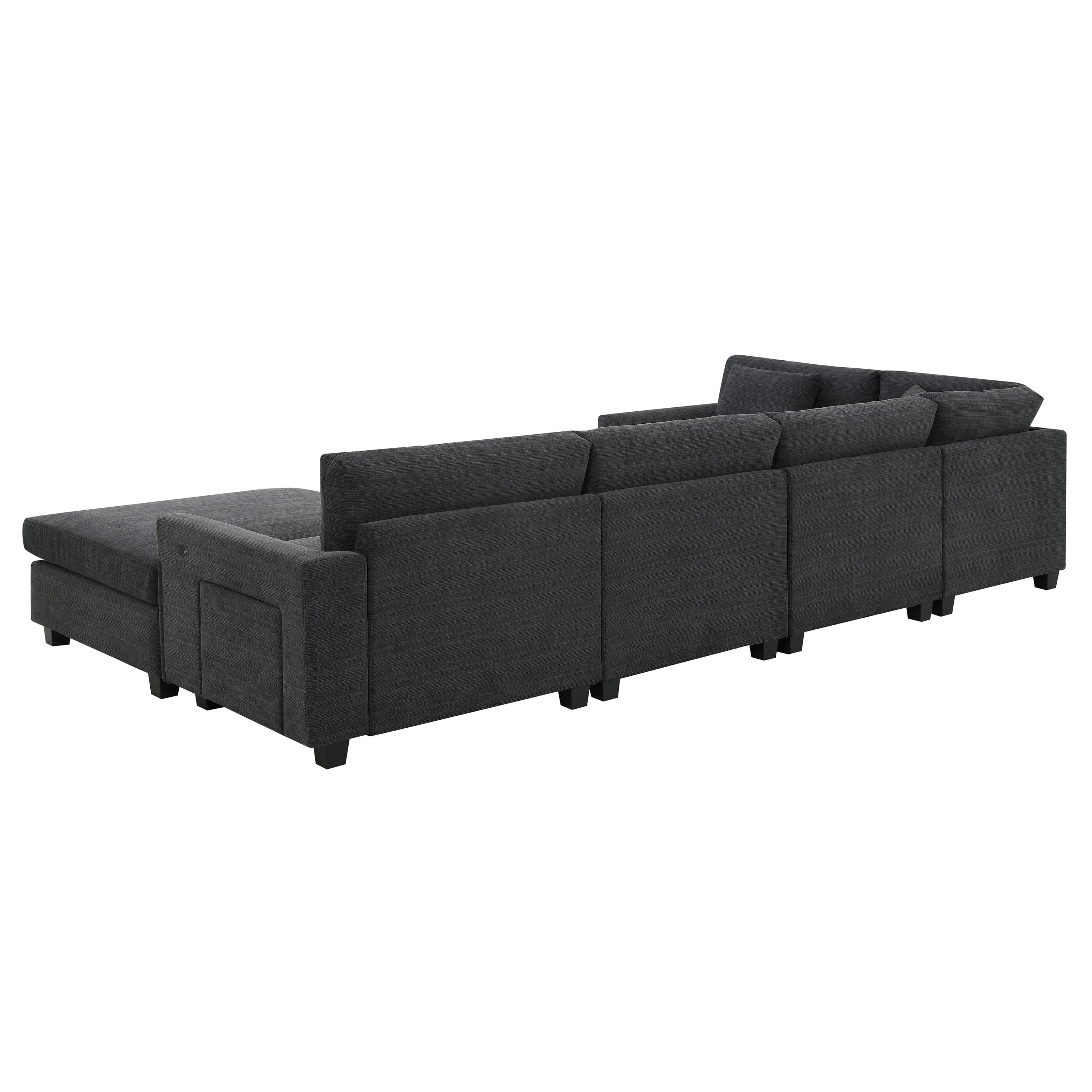 MAYEERTY 128x67" U-Shaped Sectional Sofa - 6-Seat Chenille Couch with Ottoman/Armrest Storage/Cup Holders/USB, Wide Seat for Living Room/Apartment, 2 Colors