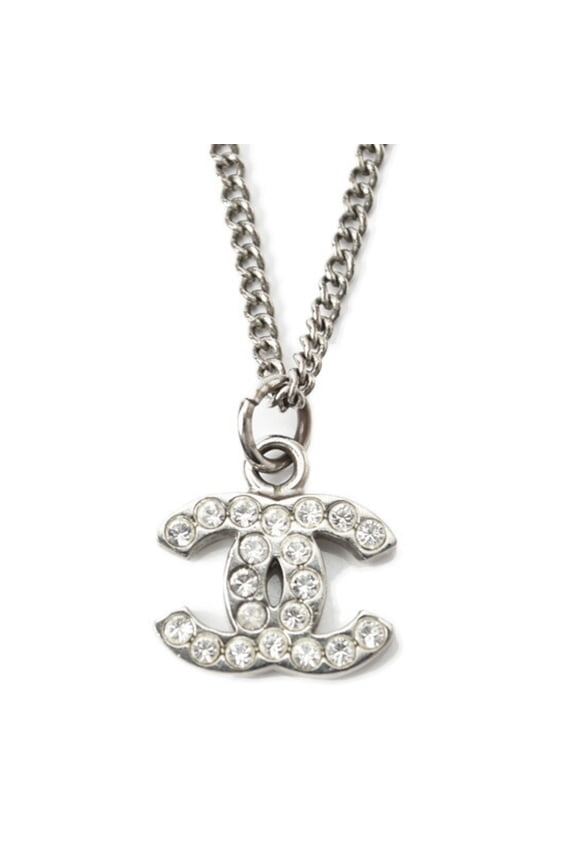 Pre-Owned Chanel Necklace Pendant CHANEL Coco Mark CC Rhinestone Silver White