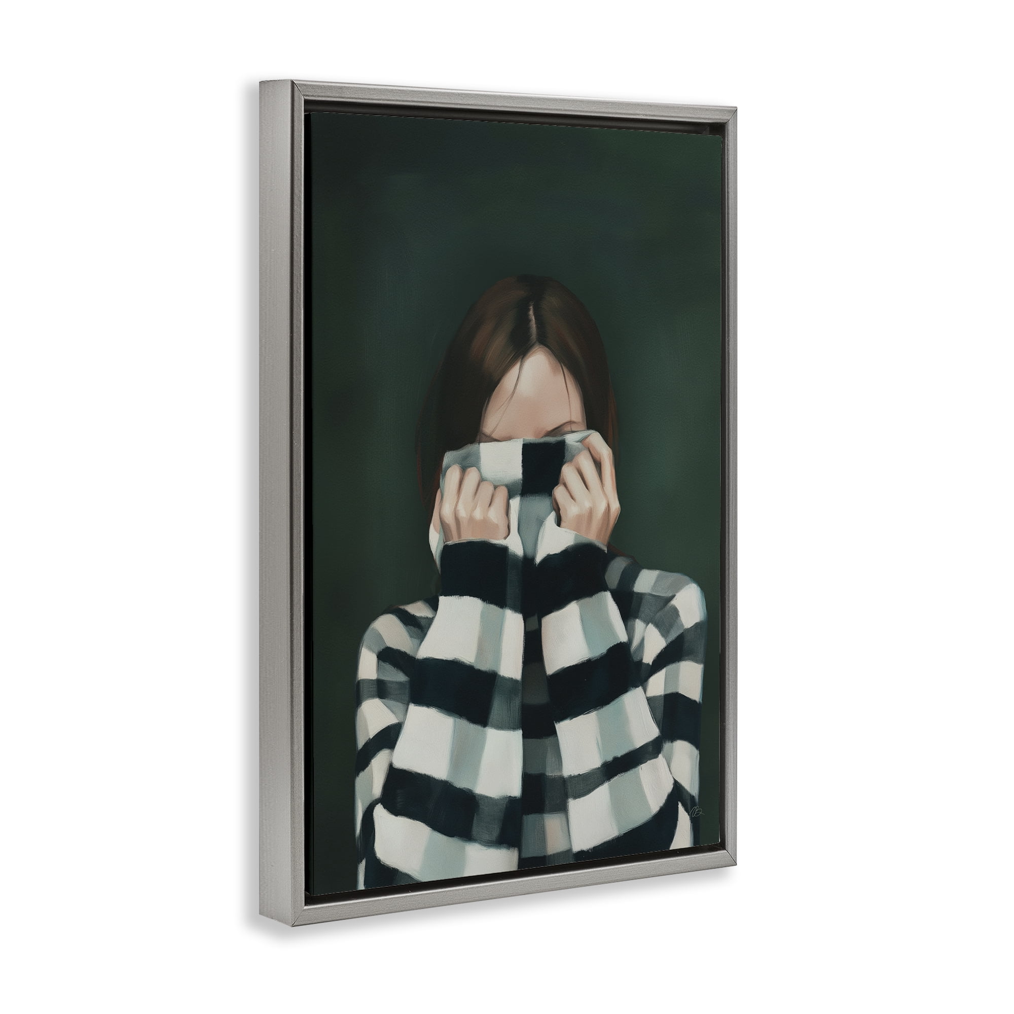 Stupell Industries Warmed Striped Sweater Portrait Gray Framed Floater Canvas Wall Art, design by Ros Ruseva