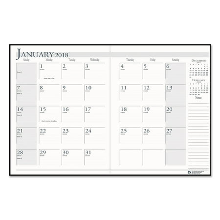 Doolittle Horizontal Planner - House of Doolittle Recycled Ruled Planner with Stitched Leatherette Cover, 8.5x11, Black, 2017-2019