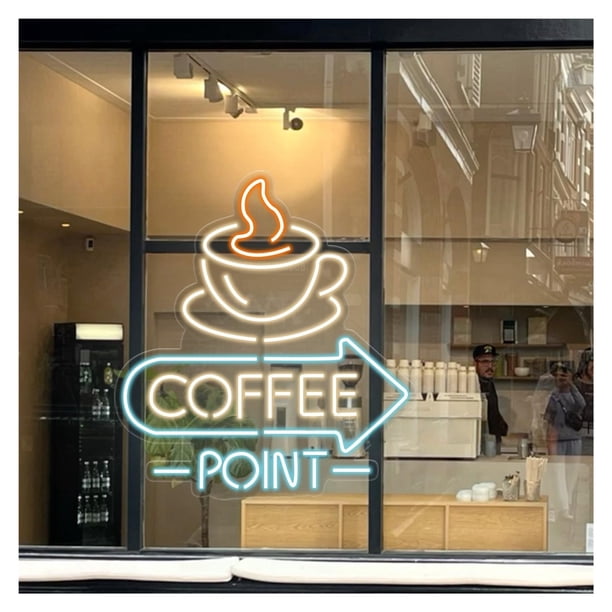 Letrero De Neón Coffee Point, Ideal Para Decorar Ventanas, Paredes Y Cafeterías, Con Luz Regulable 37cmx40cm