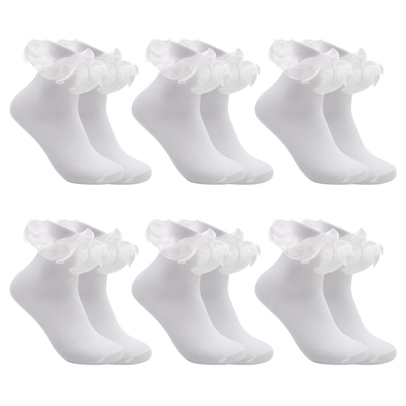 GIRACOA 6 Pairs Ruffle Ankle Socks – Lace Frilly Cotton Socks, Fashion Princess Style Socks for Women & Girls