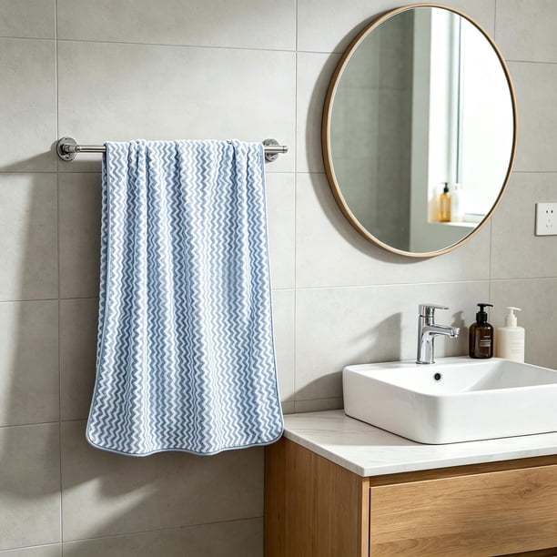 Toalla de felpa de poliéster con textura de ondas de agua | Toalla de baño absorbente de secado rápido | Toalla facial suave para la limpieza diaria del hogar