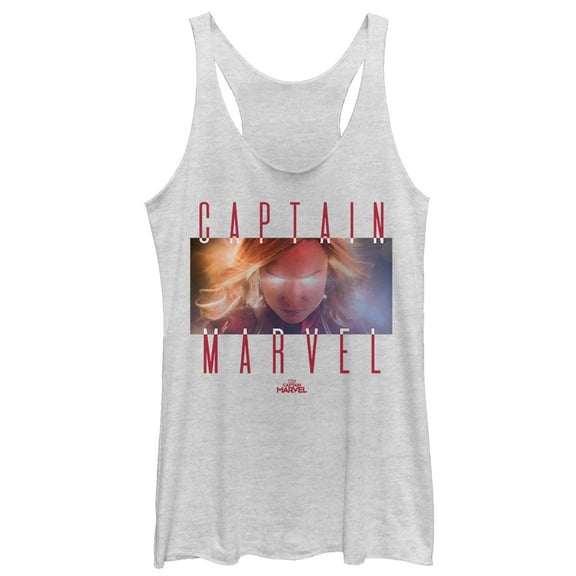Women's Marvel Captain Marvel Power Stare Racerback Tank Top White Heather X Large